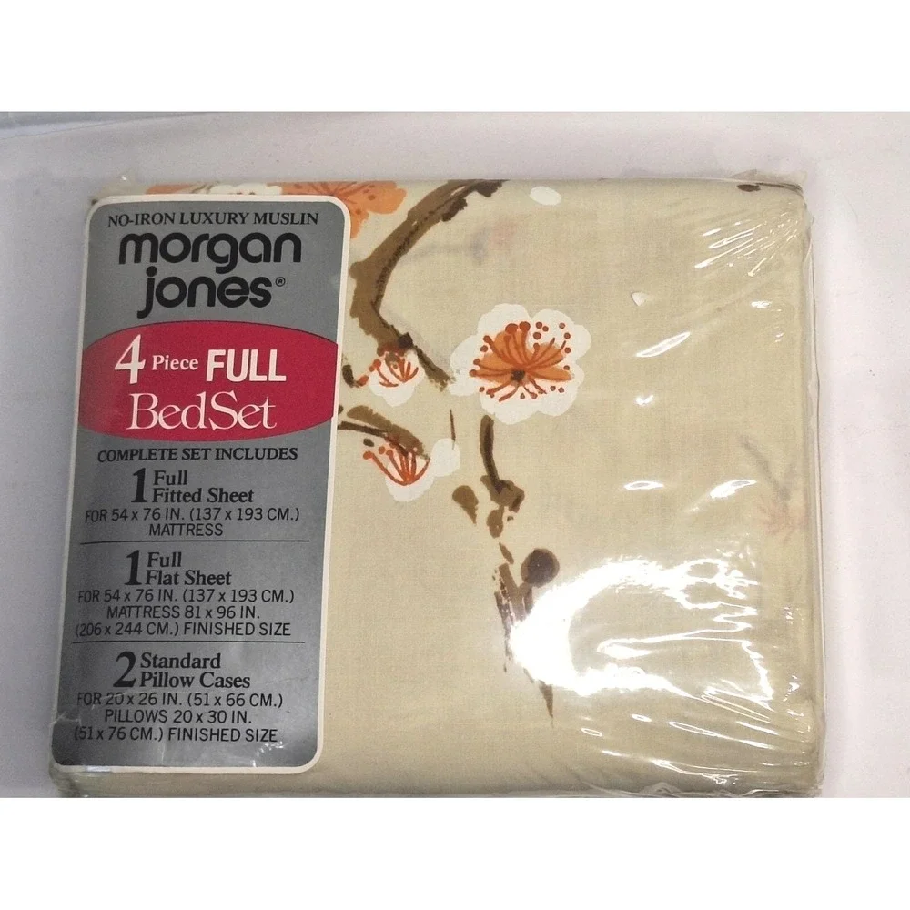 Vintage Morgan Jones Lovebirds Full‎ Bed Set 4pc Floral Muslin No Iron New USA